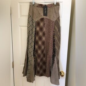YOUNG THREADS NWT Skirt Boho style Cream Tan Patchwork Size Medium